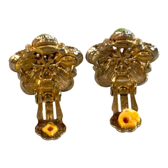 Vintage Pastel Cameo Seed Pearl Gold Tone Clip Earrings Graziano Signed RARE - Picture 4 of 8